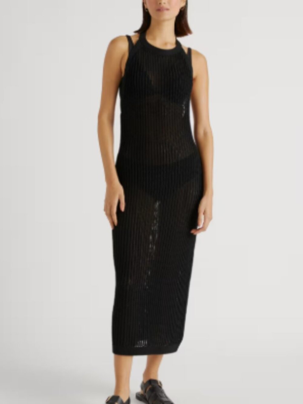 Quince 100% Organic Cotton Open-Knit Cover-Up Maxi Dress Size S Coastal Beach